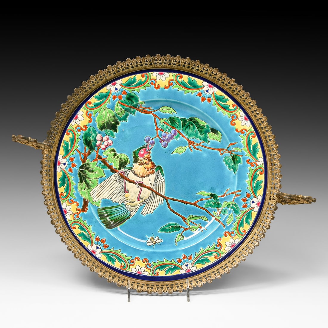 Emaux de Longwy - French Brass Mounted Jardiniere Centerpiece c1890s: Emaux de Longwy - French Brass Mounted Jardiniere Centerpiece c1890s. Signed. Perfect condition. 19.5"w x 7"h (15.5"d) FREE NATIONWIDE SHIPPING Free Nationwide Shipping within the lower 48 states for 