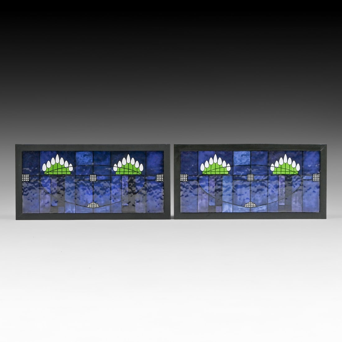 Contemporary Secessionist - Prairie School Painted Glass Panels c1990s-2000s: Contemporary Secessionist - Prairie School Painted Glass Panels c1990s-2000s. Unsigned. Perfect condition. 8.5"h x 17.5"w each FREE NATIONWIDE SHIPPING Free Nationwide Shipping within the lower 48 sta