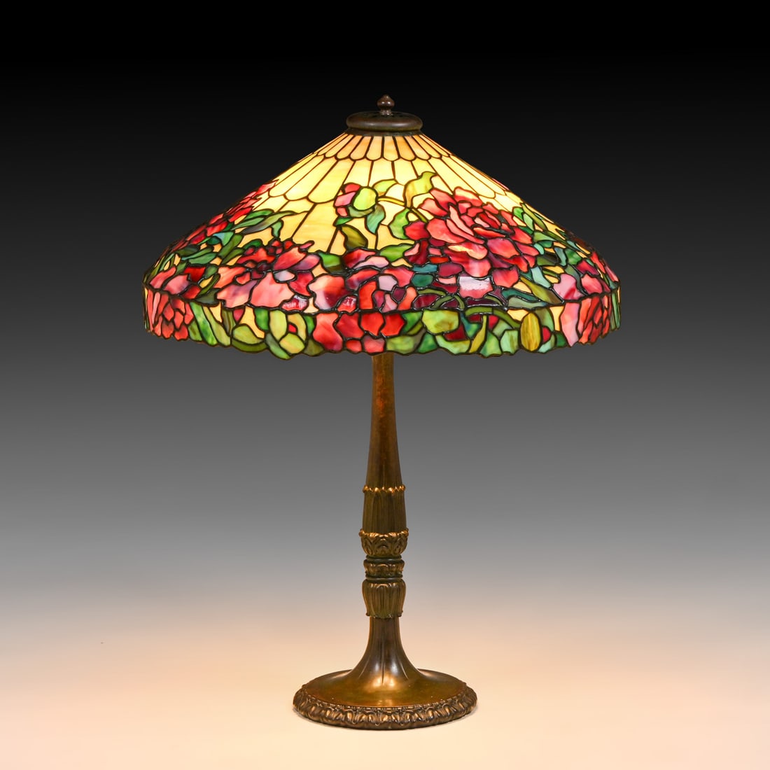Duffner & Kimberly – New York Peony Leaded Glass Lamp c1910 (1 of 8)
