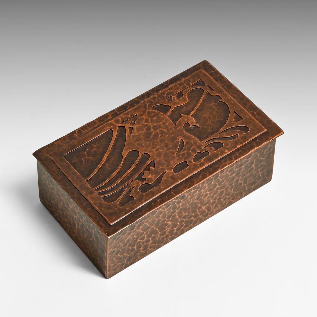 Agatha van Erp Student Hammered Copper Cutout Viking Ship Box c1930s: Agatha van Erp Student Hammered Copper Cutout Viking Ship Box c1930s. During the 1930s, Agatha van Erp, Dirk van Erp's daughter taught metalworking classes in San Francisco's Fisherman's Wharf at her