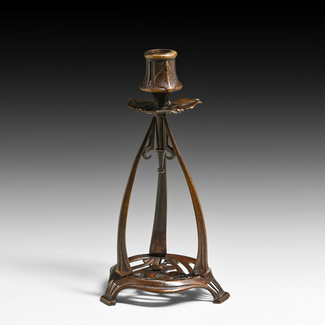 Hugo Leven - German Art Nouveau Bronze Candlestick c1902: Hugo Leven - German Art Nouveau Bronze Candlestick c1902. Unsigned. Excellent new patina. 10.5"h x 5.25"d FREE NATIONWIDE SHIPPING Free Nationwide Shipping within the lower 48 states for all
