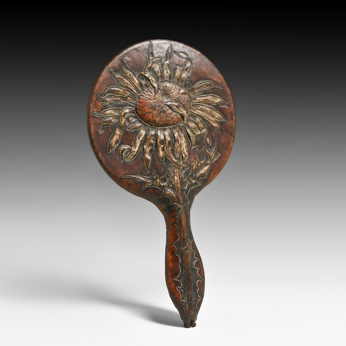 Georg Hulbe - German Art Nouveau Tooled Leather Hand Mirror c1900: Georg Hulbe - German Art Nouveau Tooled Leather Hand Mirror c1900. Unsigned. Excellent condition. 10.5" x 6"w FREE NATIONWIDE SHIPPING Free Nationwide Shipping within the lower 48 states for all purch
