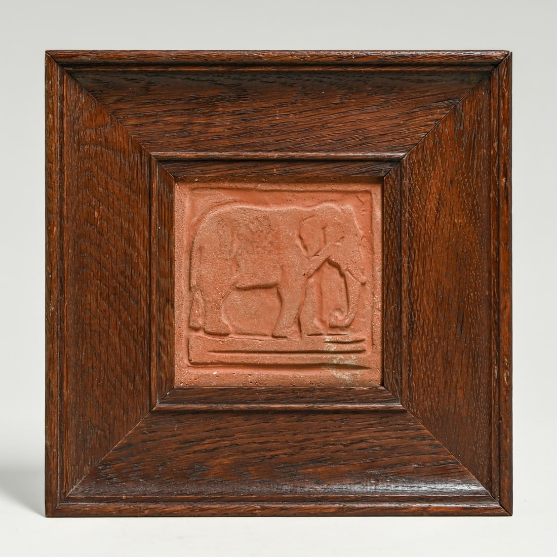 Grueby Faience Unglazed Elephant Tile c1905: Grueby Faience Unglazed Elephant Tile c1905. Unsigned. Light surface scuffing, otherwise perfect condition. 4" x 4". Frame 8.5" x 8.5" FREE NATIONWIDE SHIPPING Free Nationwide Shipping within the lowe