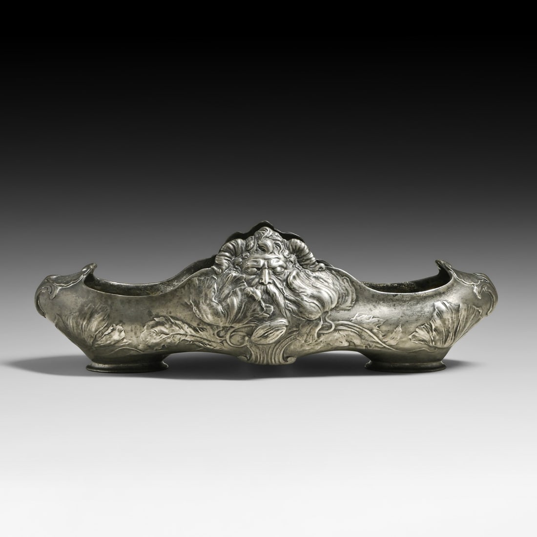 Kayserzinn - German Art Nouveau Pewter Neptune Jardinière c1900s: Kayserzinn - German Art Nouveau Pewter Neptune Jardinière c1900s. Signed. Excellent original patina. 15.5"w x 4.75"h x 6" FREE NATIONWIDE SHIPPING Free Nationwide Shipping within the lower 48 states