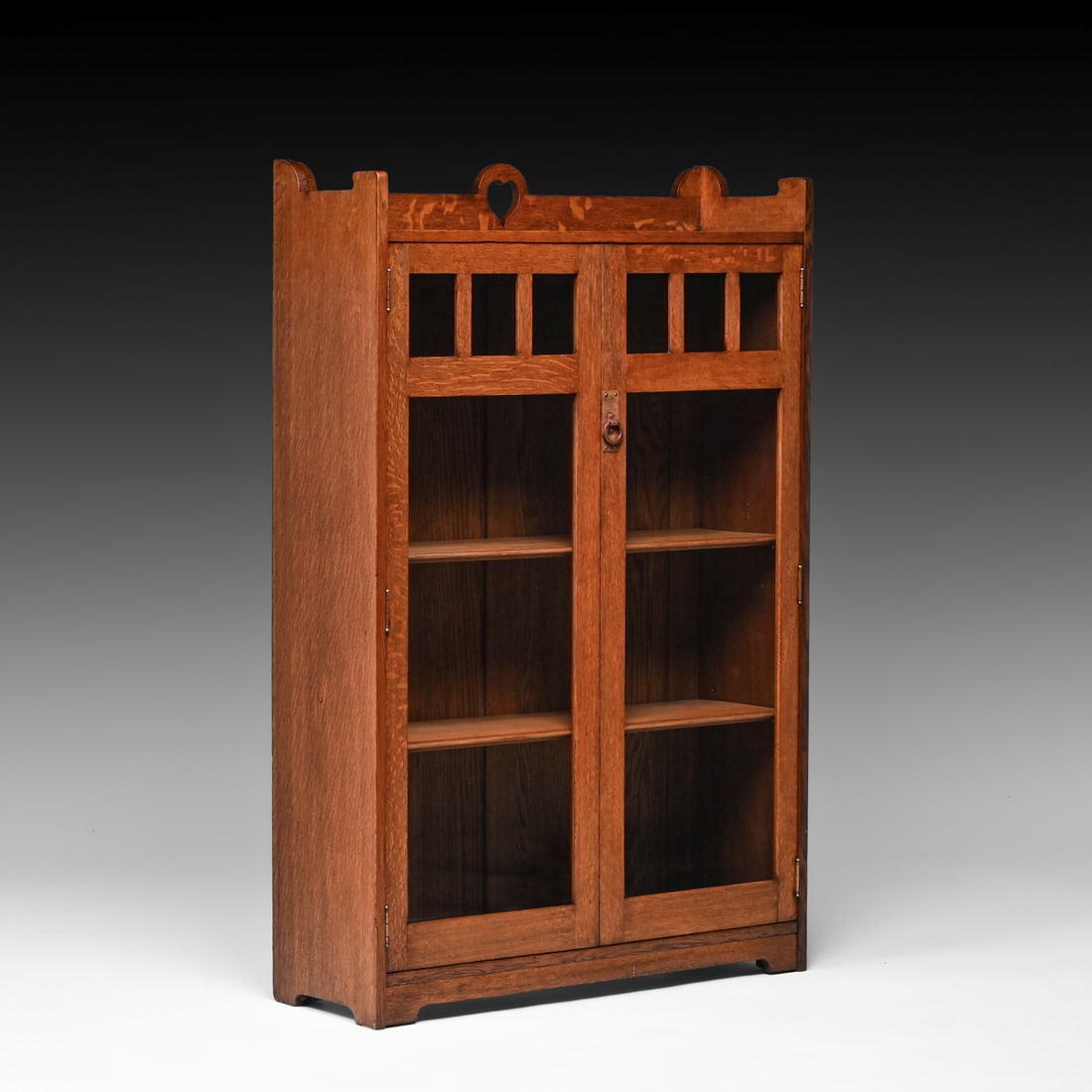 Stickley Brothers #4756 Heart Cutout Two-Door Bookcase c1905: Stickley Brothers #4756 Heart Cutout Two-Door Bookcase c1905. Unsigned. Excellent original finish. 55"h x 35.5"w x 12"d FREE NATIONWIDE SHIPPING Free Nationwide Shipping within the lower 48 states for