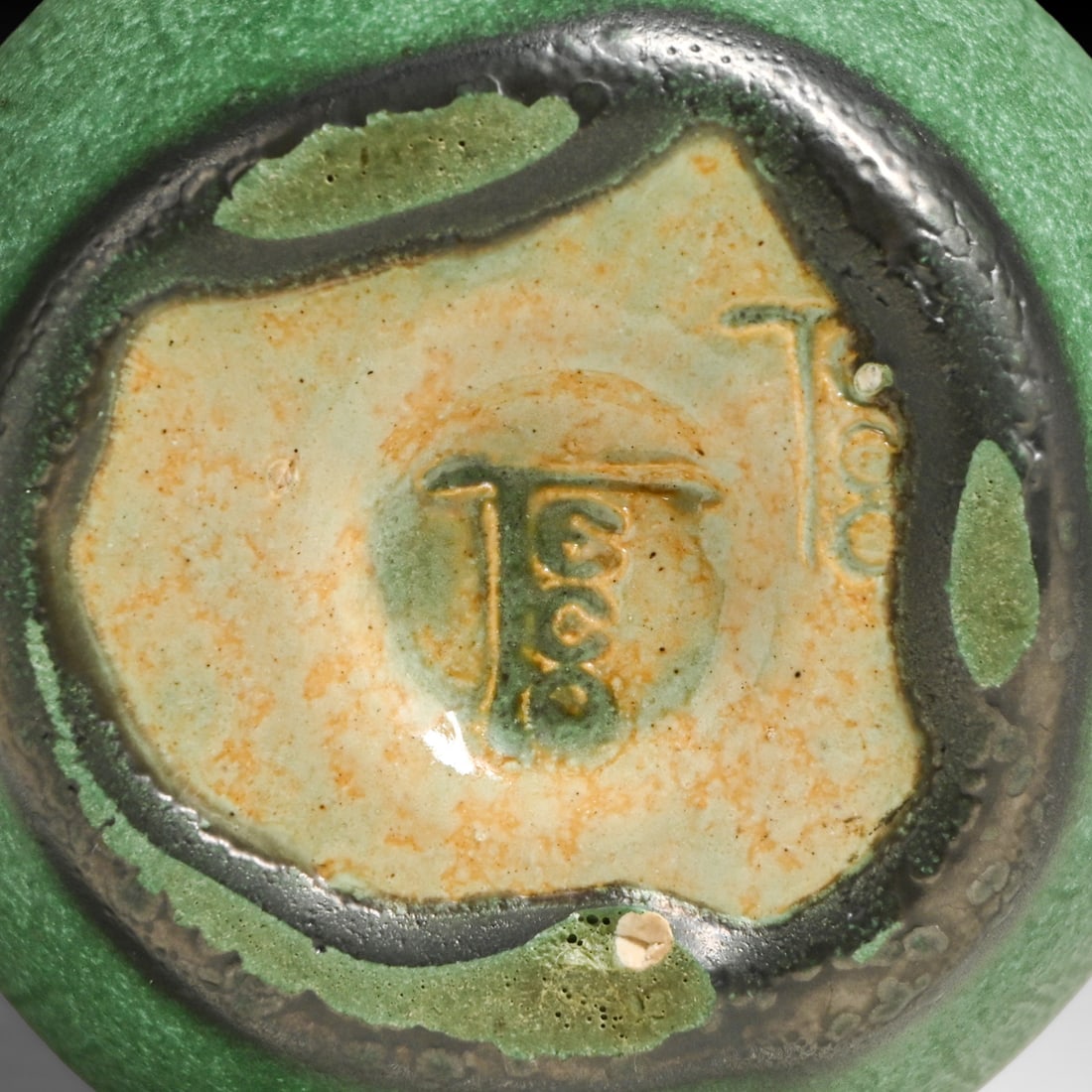 Small Teco Pottery Matte Green Dimpled Vase c1910 - 4
