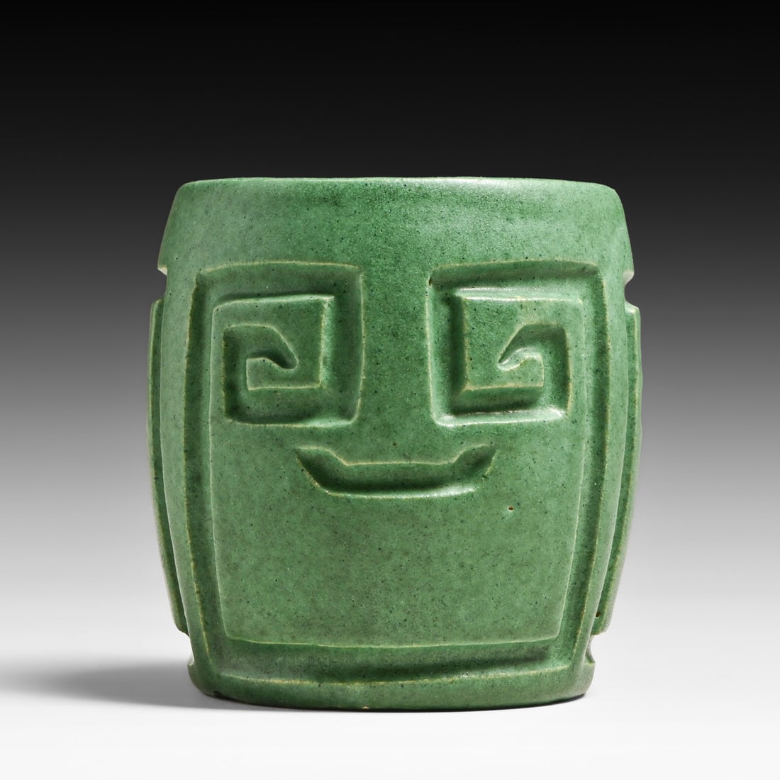 Zanesville, OH Deeply Carved Matte Green Vase c1910: Zanesville, OH Deeply Carved Matte Green Vase c1910. Likely made by Frank Ferrell for Ferock Studios. Unsigned. Perfect condition. 4"h x 4"d FREE NATIONWIDE SHIPPING Free Nationwide Shipping within th