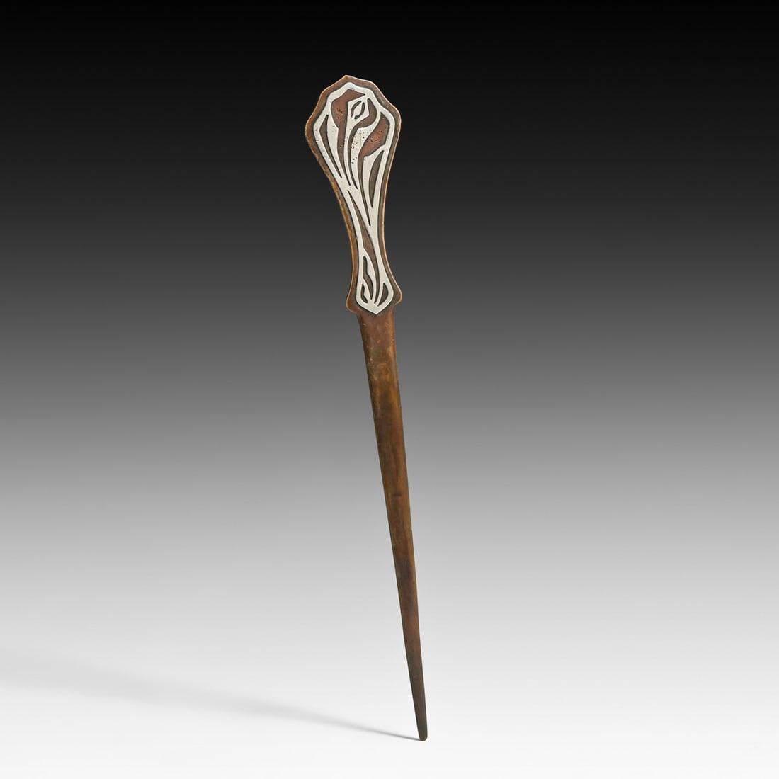 Early Heintz Sterling on Bronze Art Nouveau Floral Overlay Letter Opener c1912: Early Heintz Sterling on Bronze Art Nouveau Floral Overlay Letter Opener c1912. Signed only with impressed "Sterling". Excellent new patina. 12" x 1.75"w FREE NATIONWIDE SHIPPING Free Nationwide