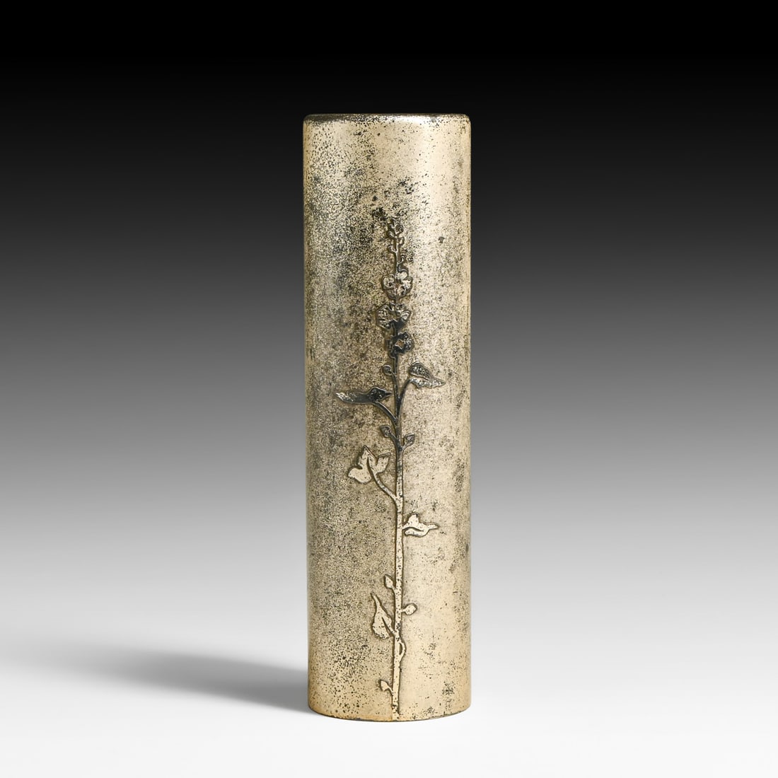Heintz Sterling Silver on Bronze Silver-Plated Hollyhock Overlay Vase c1920s: Heintz Sterling Silver on Bronze Silver-Plated Hollyhock Overlay Vase c1920s. Signed. Excellent original patina. 9"h x 2.5"d FREE NATIONWIDE SHIPPING Free Nationwide Shipping within the lower 48