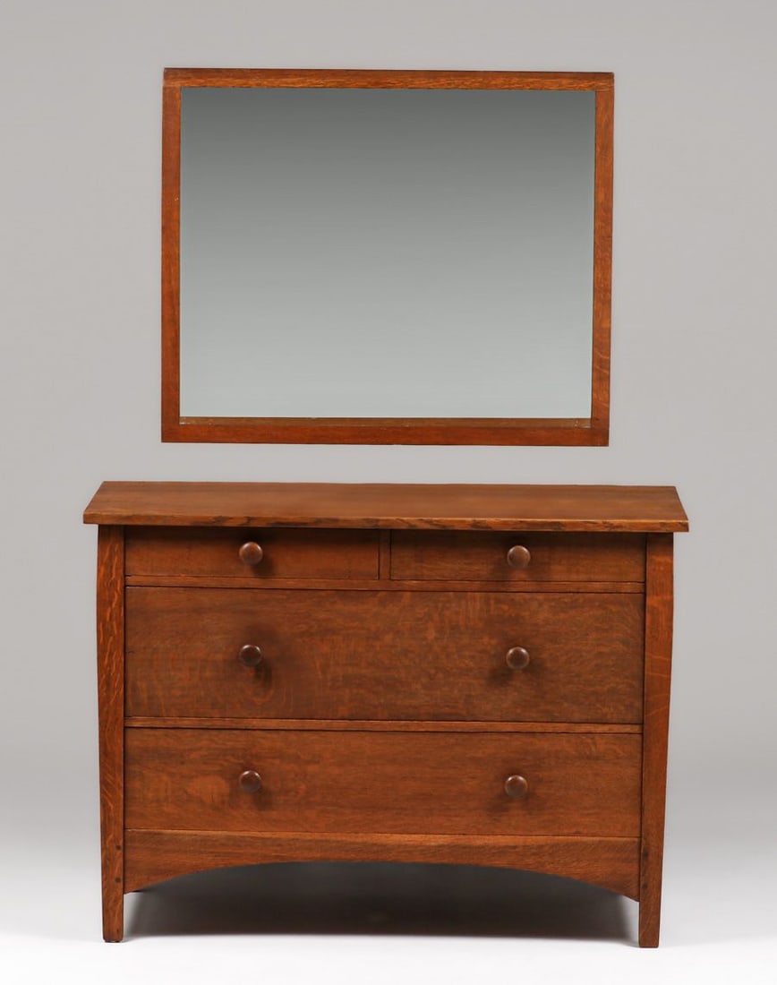 Gustav Stickley Four-Drawer Dresser & Hanging Mirror c1910 (1 of 7)