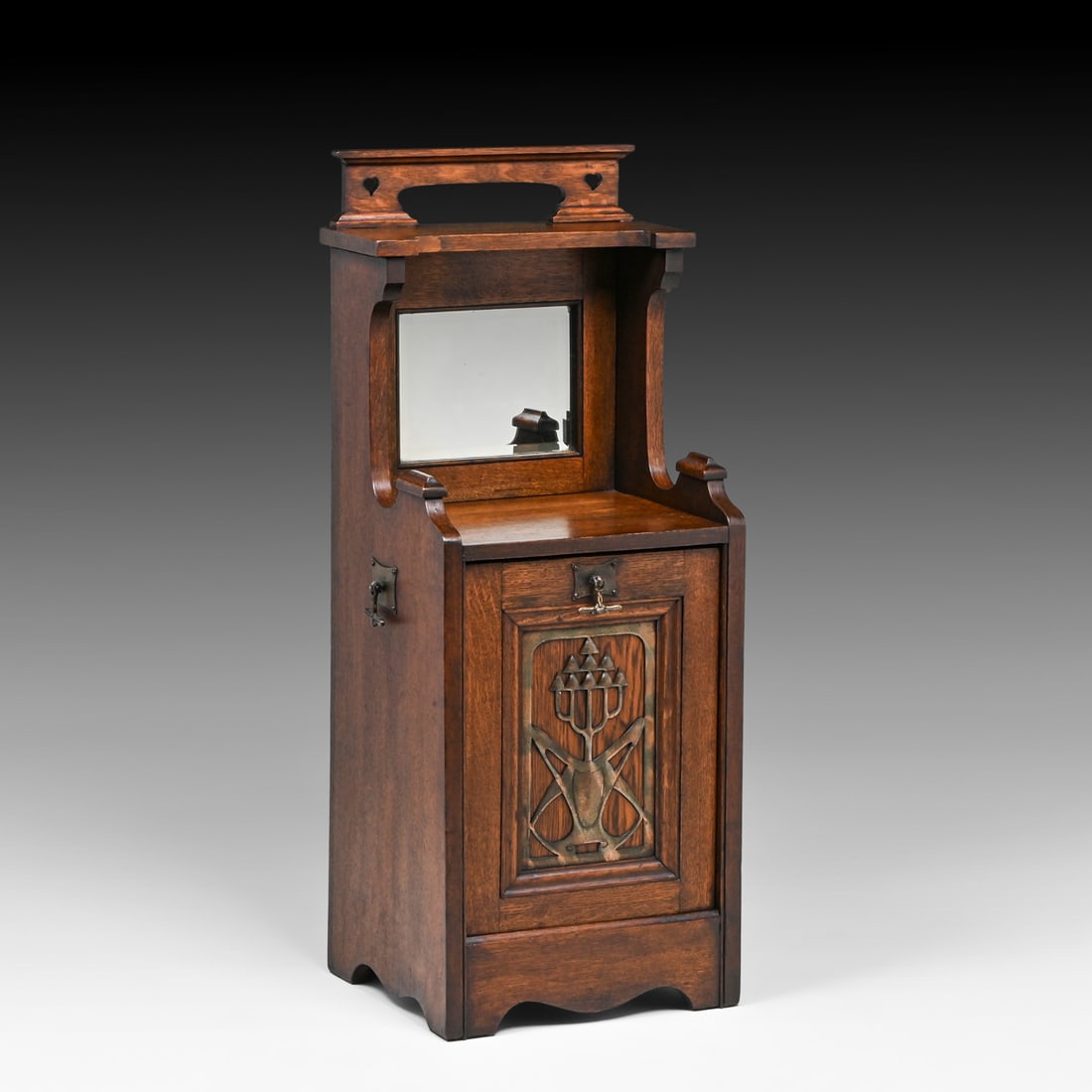 Arts & Crafts Oak Coal Purdonium (Fireside Bin), Attributed to Liberty & Co. / Shapland & Petter: Arts & Crafts Oak Coal Purdonium (Fireside Bin), Attributed to Liberty & Co. / Shapland & Petter c1900. Many creative ways to repurpose this cabinet: wine bottles, toilet paper, umbrellas... Unsigned.
