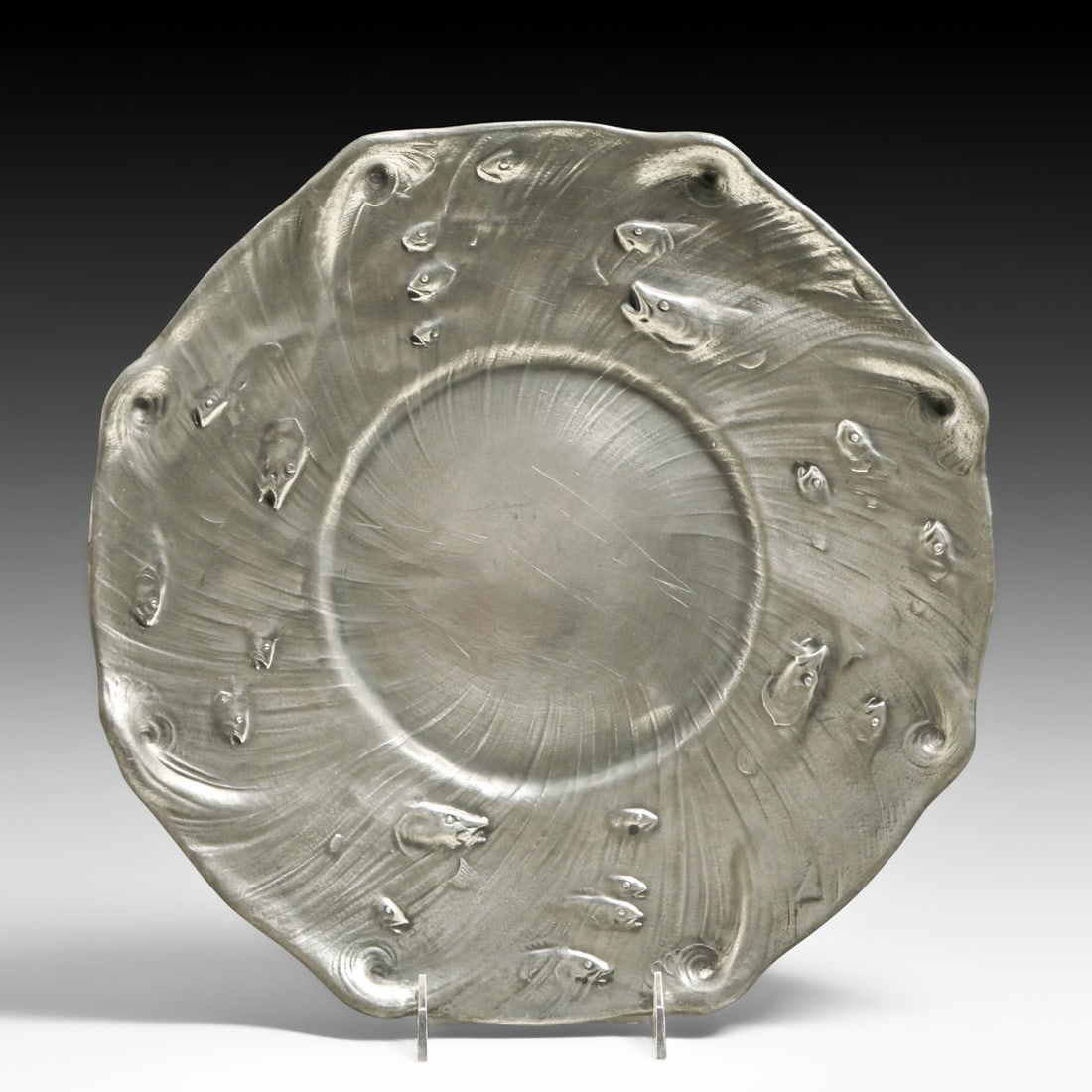 Olof Ahlberg - Swedish Art Nouveau Pewter Fish Charger Plate c1905: Olof Ahlberg - Swedish Art Nouveau Pewter Fish Charger Plate c1905. Signed. Excellent original patina. 14.75"d FREE NATIONWIDE SHIPPING Free Nationwide Shipping within the lower 48 states for all