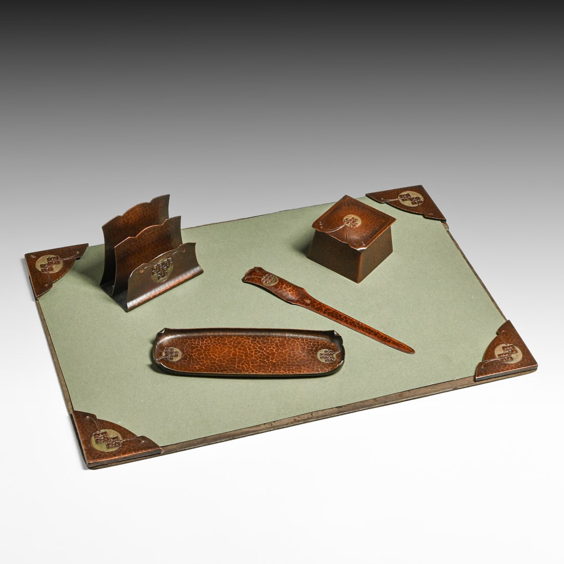 Roycroft Hammered Copper Italian Renaissance Five Piece Desk Set c1915 (1 of 8)