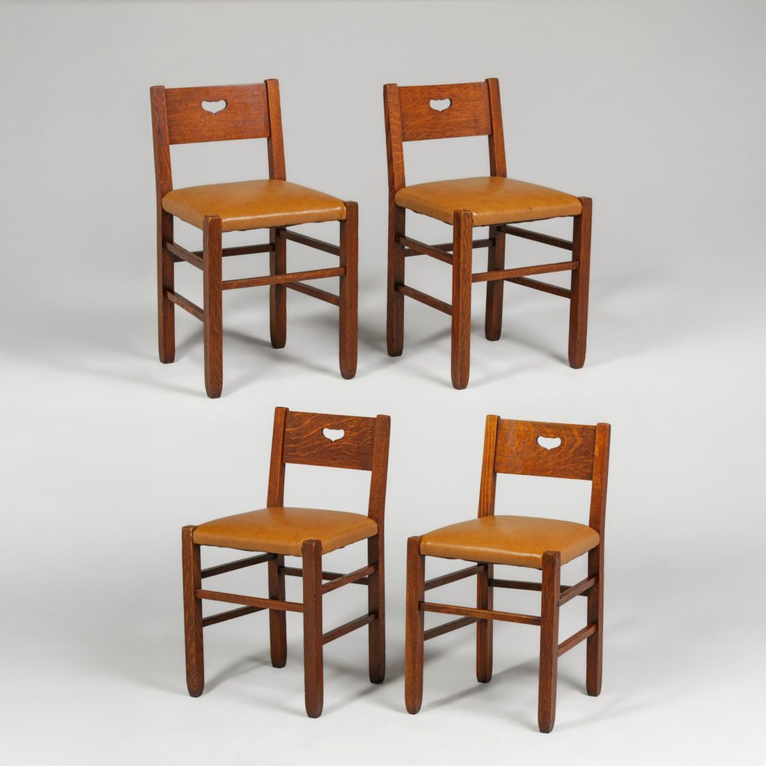 Stickley Brothers Heart Cutout Game Chairs c1910: Stickley Brothers Heart Cutout Game Chairs c1910. Unsigned. Excellent original finish. Very sturdy. 27.25”h x 14.5”w x 14”d FREE NATIONWIDE SHIPPING Free Nationwide Shipping within t