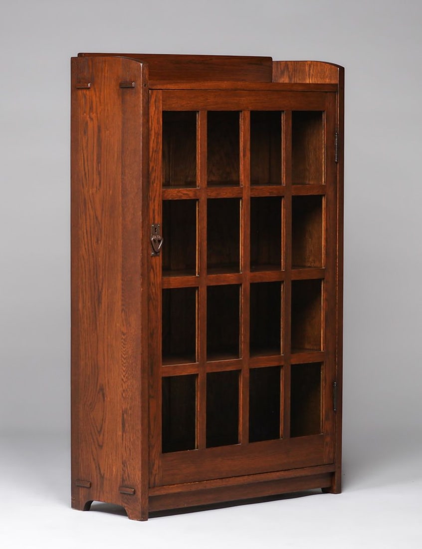 Gustav Stickley #716 One-Door Bookcase c1912-1915: Gustav Stickley #716 One-Door Bookcase c1912-1915. Signed with branded mark. Very nicely refinished. 56.25"h x 35"w x 13"d FREE NATIONWIDE SHIPPING Free Nationwide Shipping within the lower 48 states 