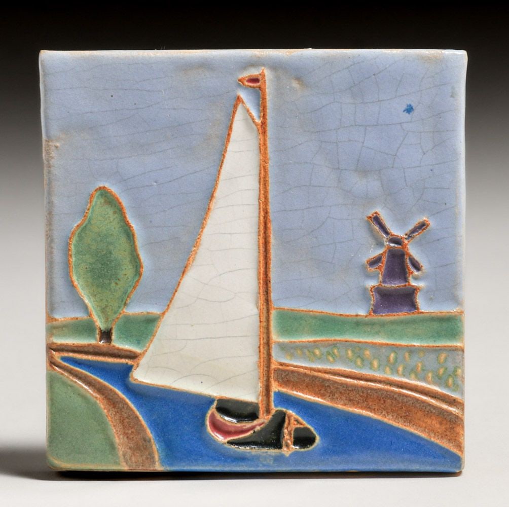 Franklin Tile Co - Lancaster, PA Sailboat & Windmill Tile c1923-1935: Franklin Tile Co - Lancaster, PA Sailboat & Windmill Tile c1923-1935. Signed. Perfect condition. 4.25" x 4.25" FREE NATIONWIDE SHIPPING Free Nationwide Shipping within the lower 48 states for all