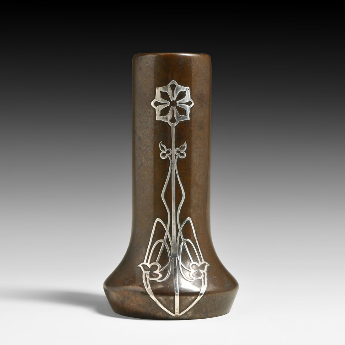 Heintz #3417 Sterling Silver on Bronze Overlay Vase c1915: Heintz #3417 Sterling Silver on Bronze Overlay Vase c1915. Signed only with impressed "3417". Excellent original patina. 8.25"h x 4.25"d FREE NATIONWIDE SHIPPING Free Nationwide Shipping within the lo