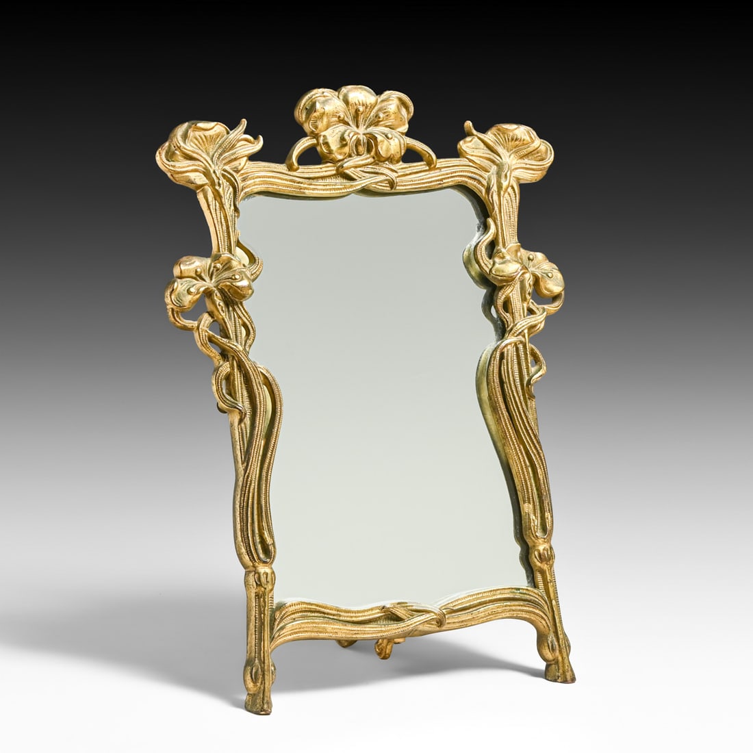 French Art Nouveau Gilt Mirror c1910: French Art Nouveau Gilt Mirror c1910. Unsigned. Excellent original gilt patina. 13.5"h x 9.5"w FREE NATIONWIDE SHIPPING Free Nationwide Shipping within the lower 48 states for all purchases at our Two