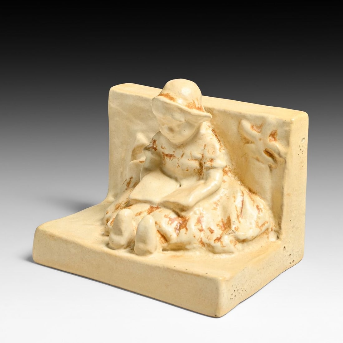 Teco Pottery Pair Children Reading Figural Bookends c1910 - 8