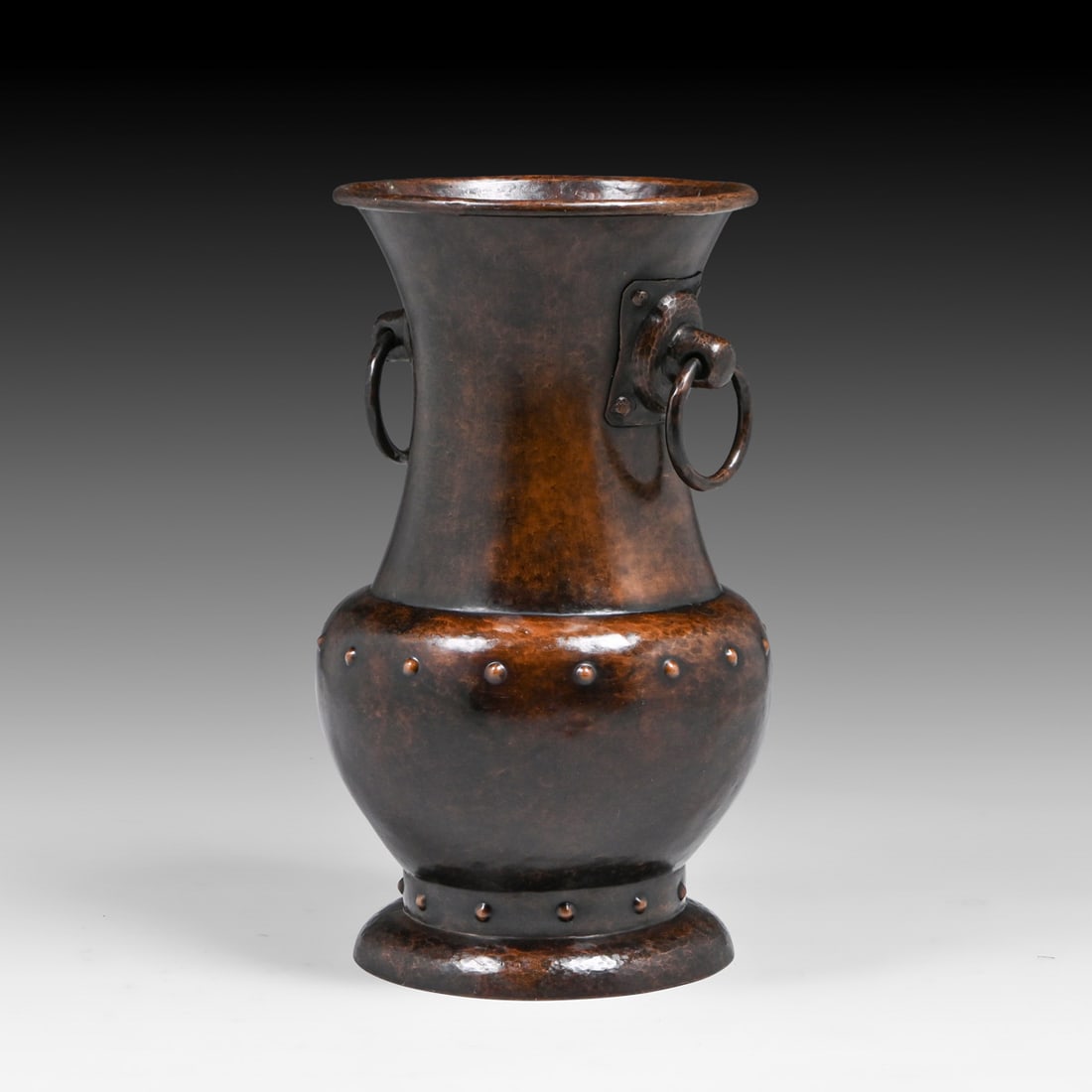 Large Stickley Brothers Hammered Copper Two-Handled Floor Vase c1910: Large Stickley Brothers Hammered Copper Two-Handled Floor Vase c1910. Unsigned. Color added to original patina. 18"h x 11"w FREE NATIONWIDE SHIPPING Free Nationwide Shipping within the lower 48