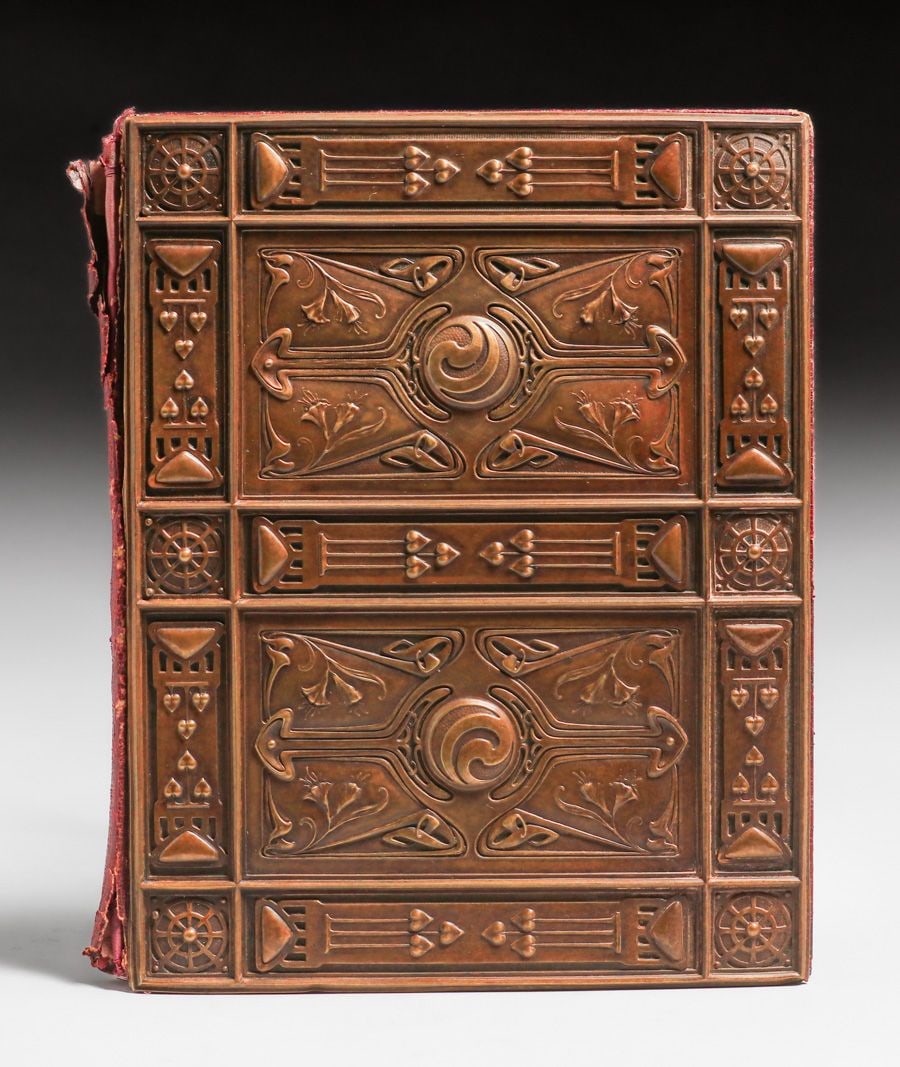 German Secessionist Embossed Copper Book Cover c1900: German Secessionist Embossed Copper Book Cover c1900. Original leather binding torn. Copper cover has an excellent new patina. 10.75"h x 8.5"w FREE NATIONWIDE SHIPPING Free Nationwide Shipping within 