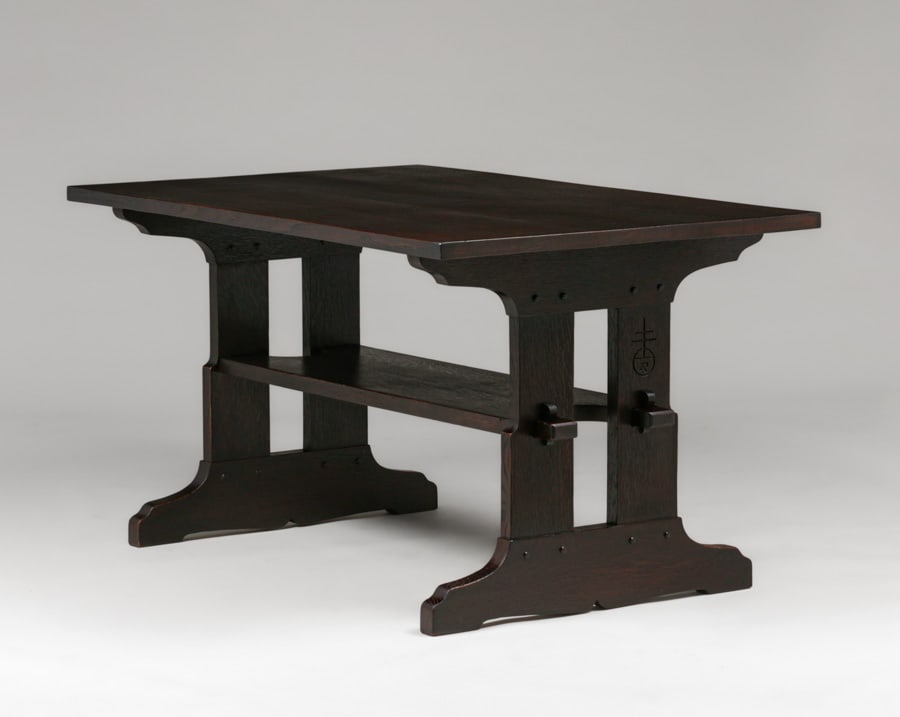 Extremely Rare Roycroft Oak Trestle Table c1904 - 5