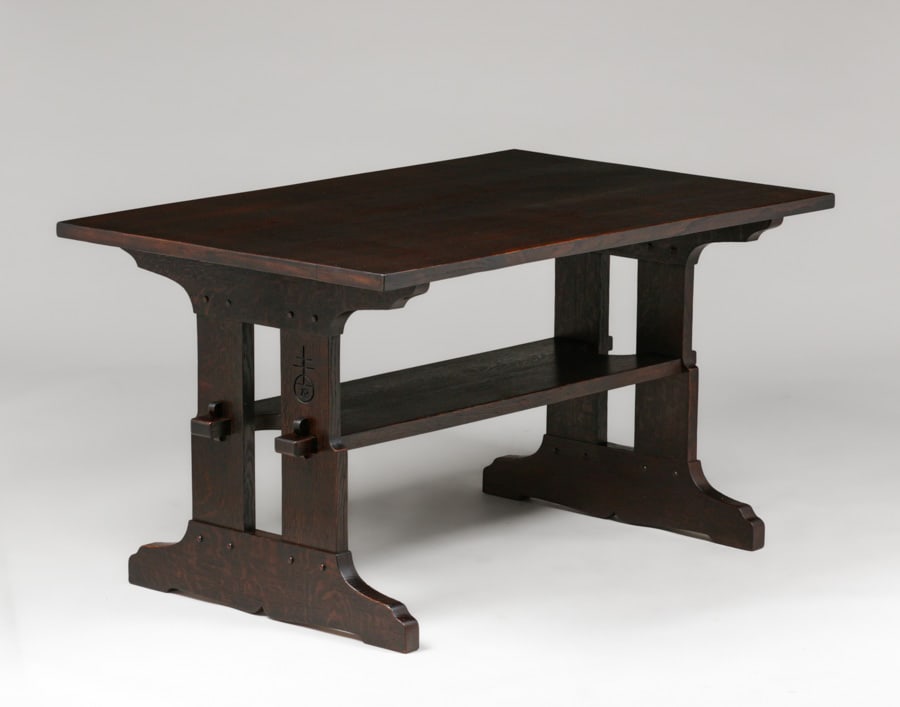 Extremely Rare Roycroft Oak Trestle Table c1904 - 6