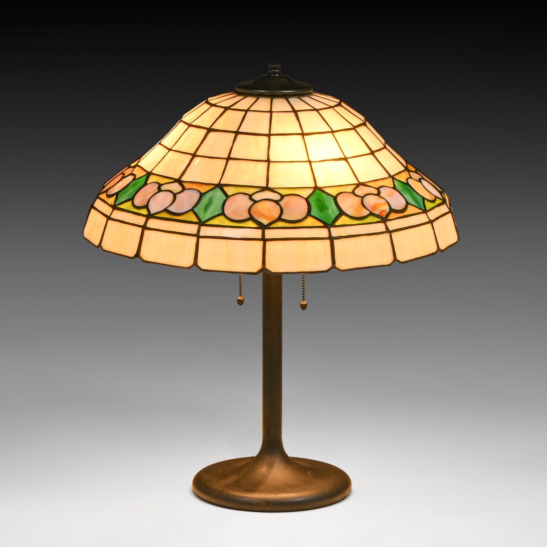 Arts & Crafts Period Leaded Glass Lamp c1910: Arts & Crafts Period Leaded Glass Lamp c1910. Unsigned. Excellent original patina. Original glass shade in excellent condition. 21.5"h x 18.75"d FREE NATIONWIDE SHIPPING Free Nationwide Shipping