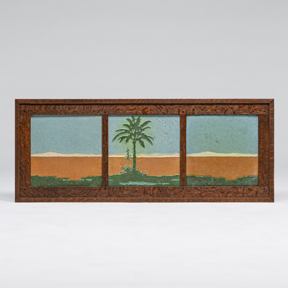 Grueby Faience Co Three-Tile "Oasis" Landscape Frieze c1905 (1 of 7)