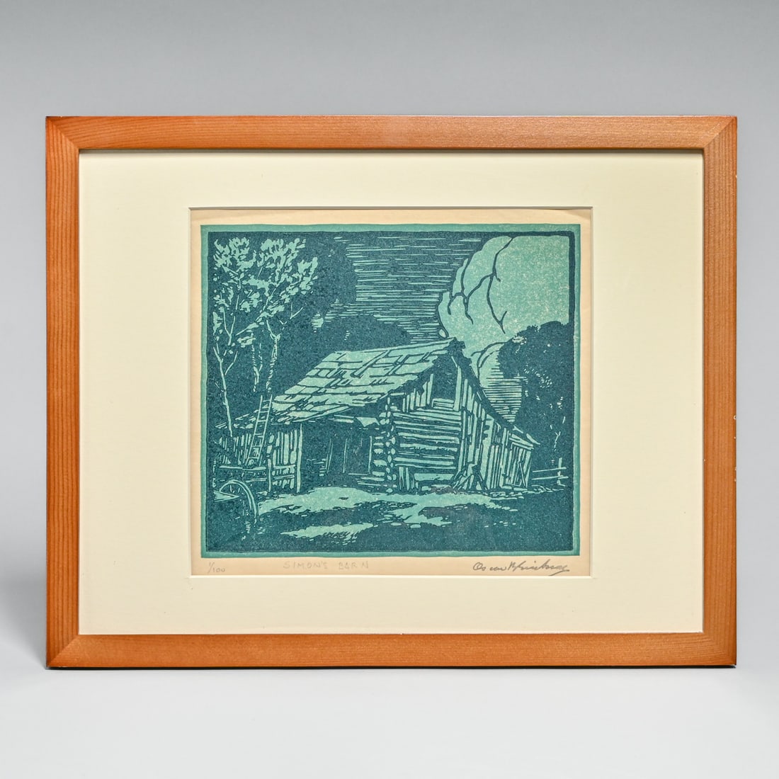 Oscar B. Erickson (1883-1970) Color Linocut “Simon’s Barn?? c1925 (1 of 5)