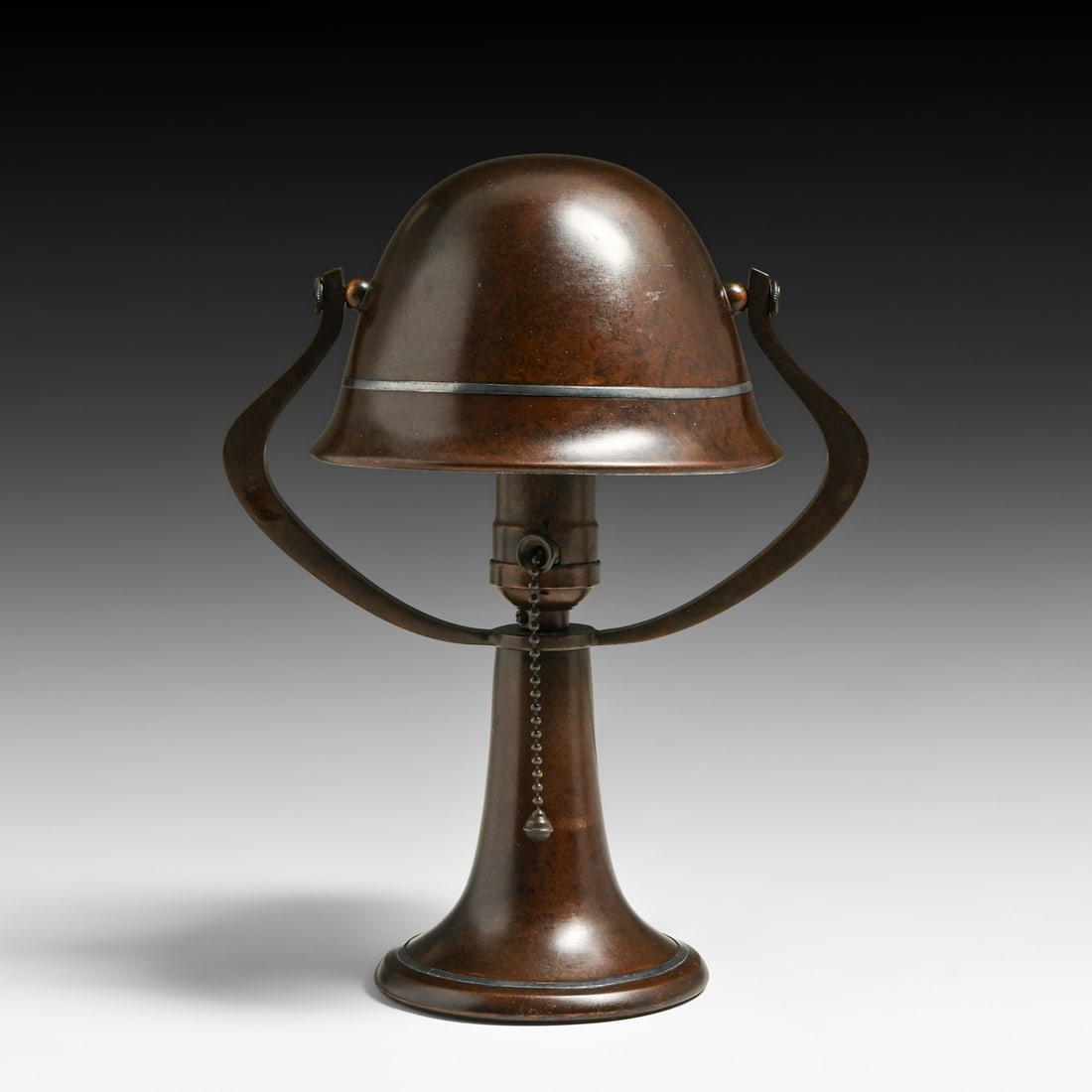 Heintz Sterling on Bronze Helmet Lamp c1915: Heintz Sterling on Bronze Helmet Lamp c1915. Unsigned. Excellent original patina. Old wiring should be redone by a qualified electrician. 11.5"h x 8"d FREE NATIONWIDE SHIPPING Free Nationwide