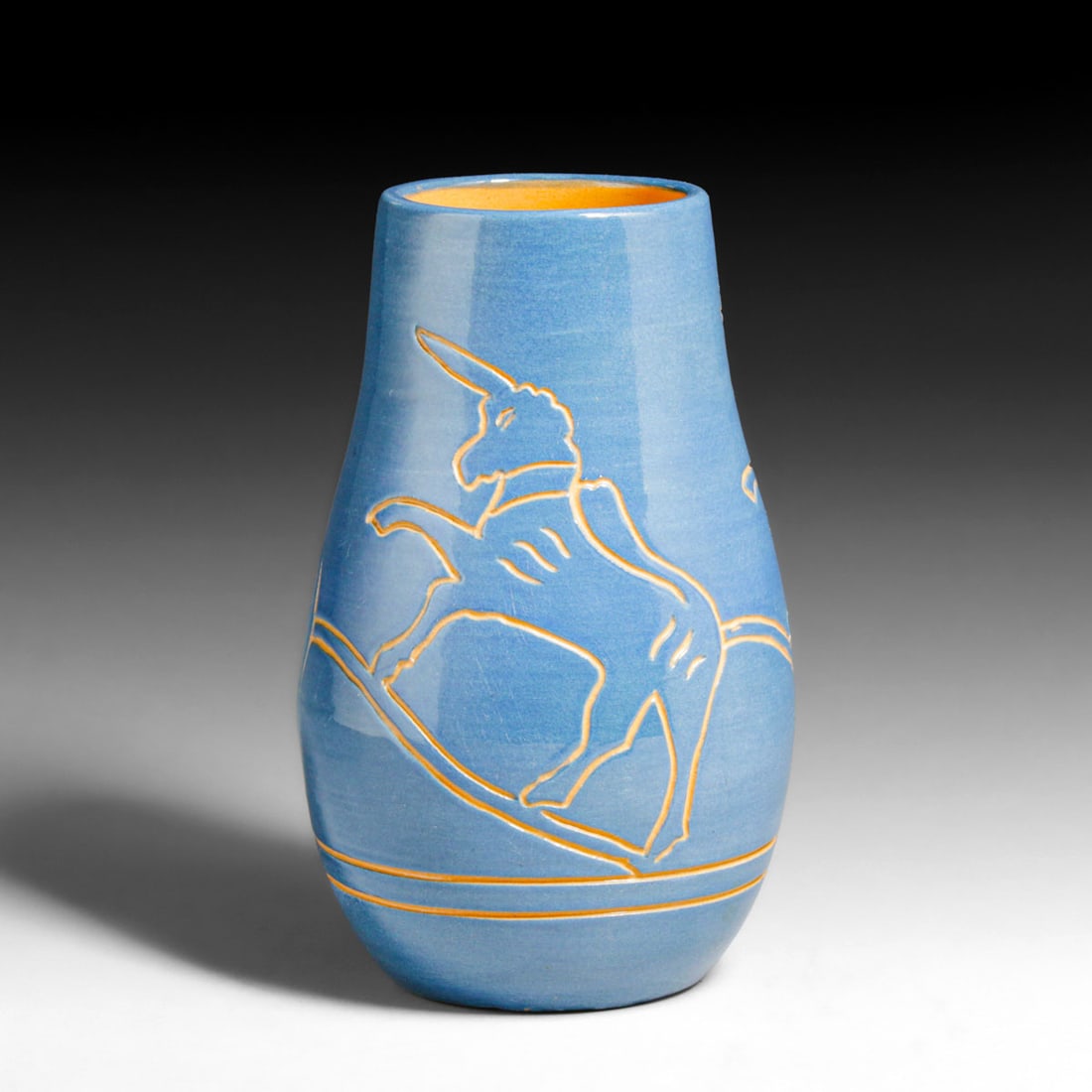 North Dakota Hand-Carved Unicorn Vase 1950: North Dakota Hand-Carved Unicorn Vase 1950. Artist signed "Hicks". Perfect condition. 8"h x 4.5"d FREE NATIONWIDE SHIPPING Free Nationwide Shipping within the lower 48 states for all purchases at our 