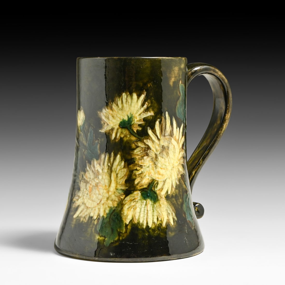 Charles Volkmar Crown Point Ware Chrysanthemums Pottery Tankard c1900: Charles Volkmar Crown Point Ware Chrysanthemums Pottery Tankard c1900. Signed. Perfect condition. 7.5"h x 7.5"w FREE NATIONWIDE SHIPPING Free Nationwide Shipping within the lower 48 states for all pur