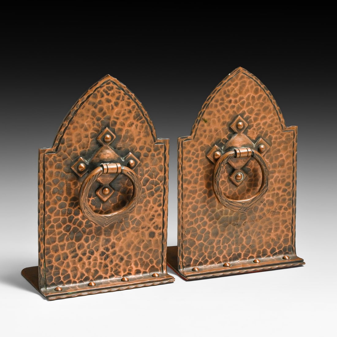 The Kopper Kraft Shop – Buffalo, NY Hammered Copper Bookends c1920-1925 (1 of 3)