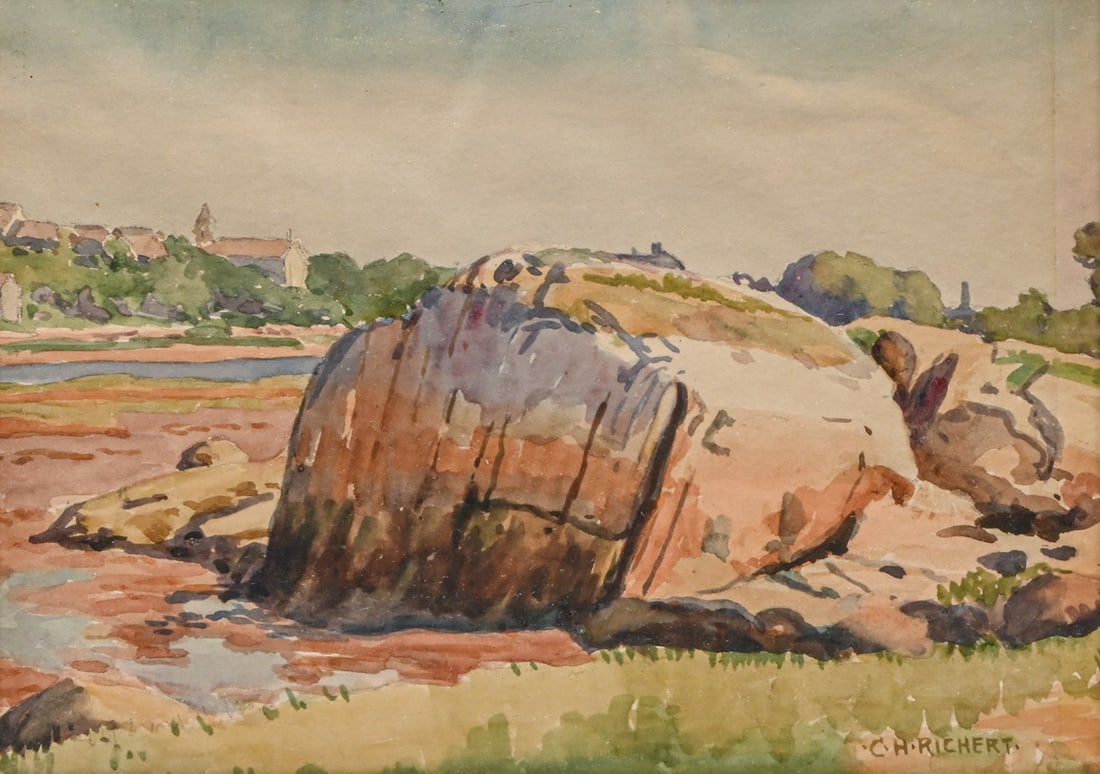 Charles H. Richert (1880-1974) Coastal Maine Watercolor c1920s: Charles H. Richert (1880-1974) Coastal Maine Watercolor c1920s. Signed. Excellent condition. 9.75"h x 13.5"w. Frame 15.25"h x 19.5"w FREE NATIONWIDE SHIPPING Free Nationwide Shipping within the lower 
