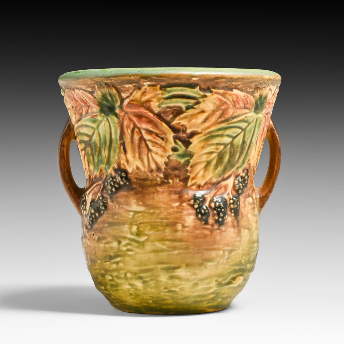 Roseville Blackberry Two-Handled Vase 1932: Roseville Blackberry Two-Handled Vase 1932. Unsigned. Perfect condition. 6.25"h x 6"d FREE NATIONWIDE SHIPPING Free Nationwide Shipping within the lower 48 states for all purchases at our Two-Day Auct