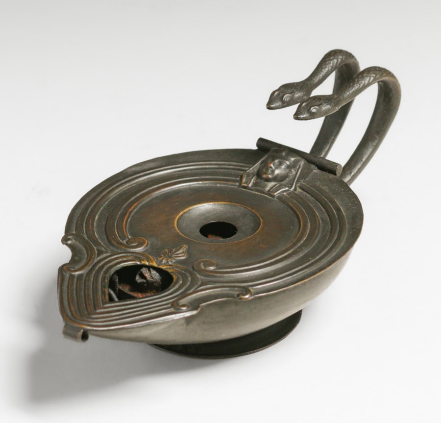 Antique Egyptian Revival Double Cobra Handle Oil Lamp c1920s (1 of 8)