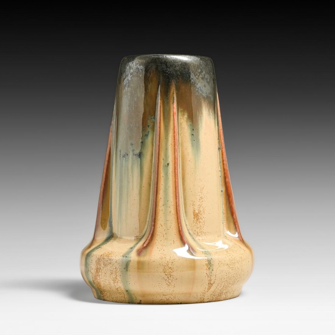 Fulper Pottery Mirror Black & Caramel Flambe Buttress Vase c1917-1920: Fulper Pottery Mirror Black & Caramel Flambe Buttress Vase c1917-1920. Signed. Perfect condition. 8.5"h x 6"d. FREE NATIONWIDE SHIPPING Free Nationwide Shipping within the lower 48 states for all purc