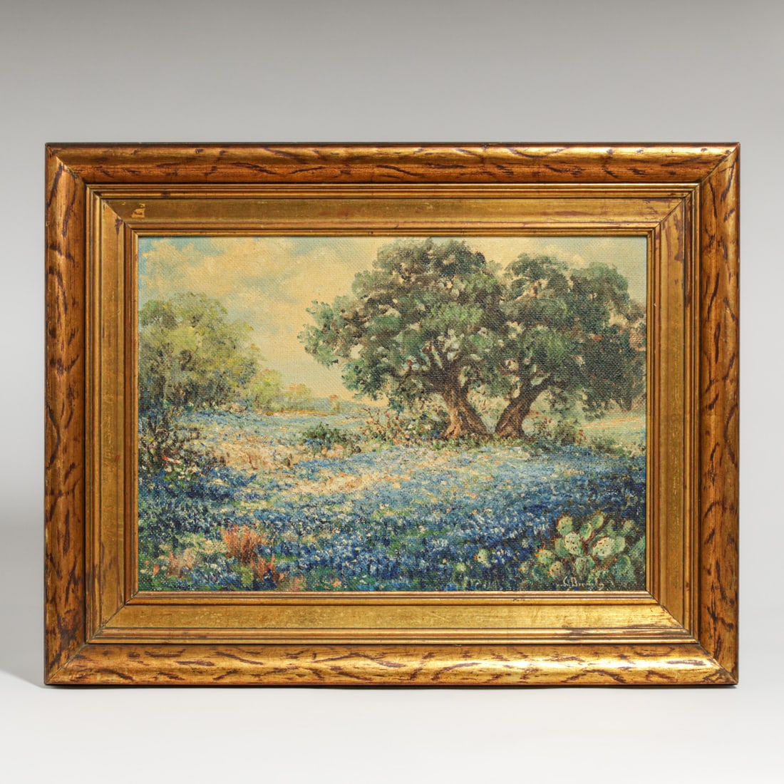 Grace Dermody (1889-1963) Texas Bluebonnet & Oak Tree Painting c1920 (1 of 5)