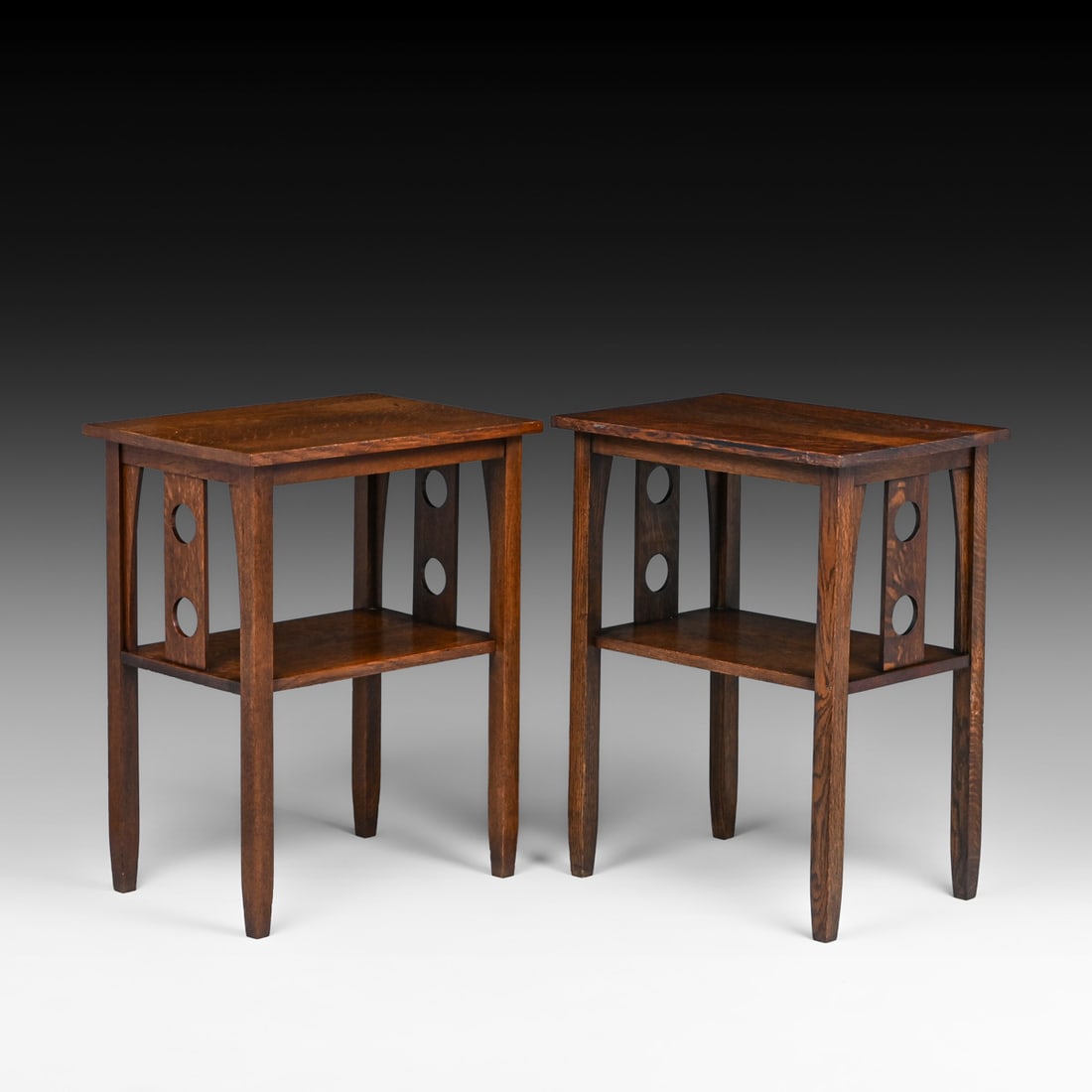 Pair Grand Rapids Circle Cutout Side Tables c1910 (1 of 10)