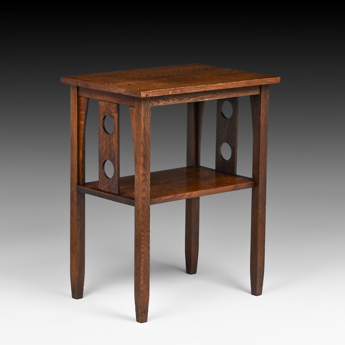 Pair Grand Rapids Circle Cutout Side Tables c1910 - 2