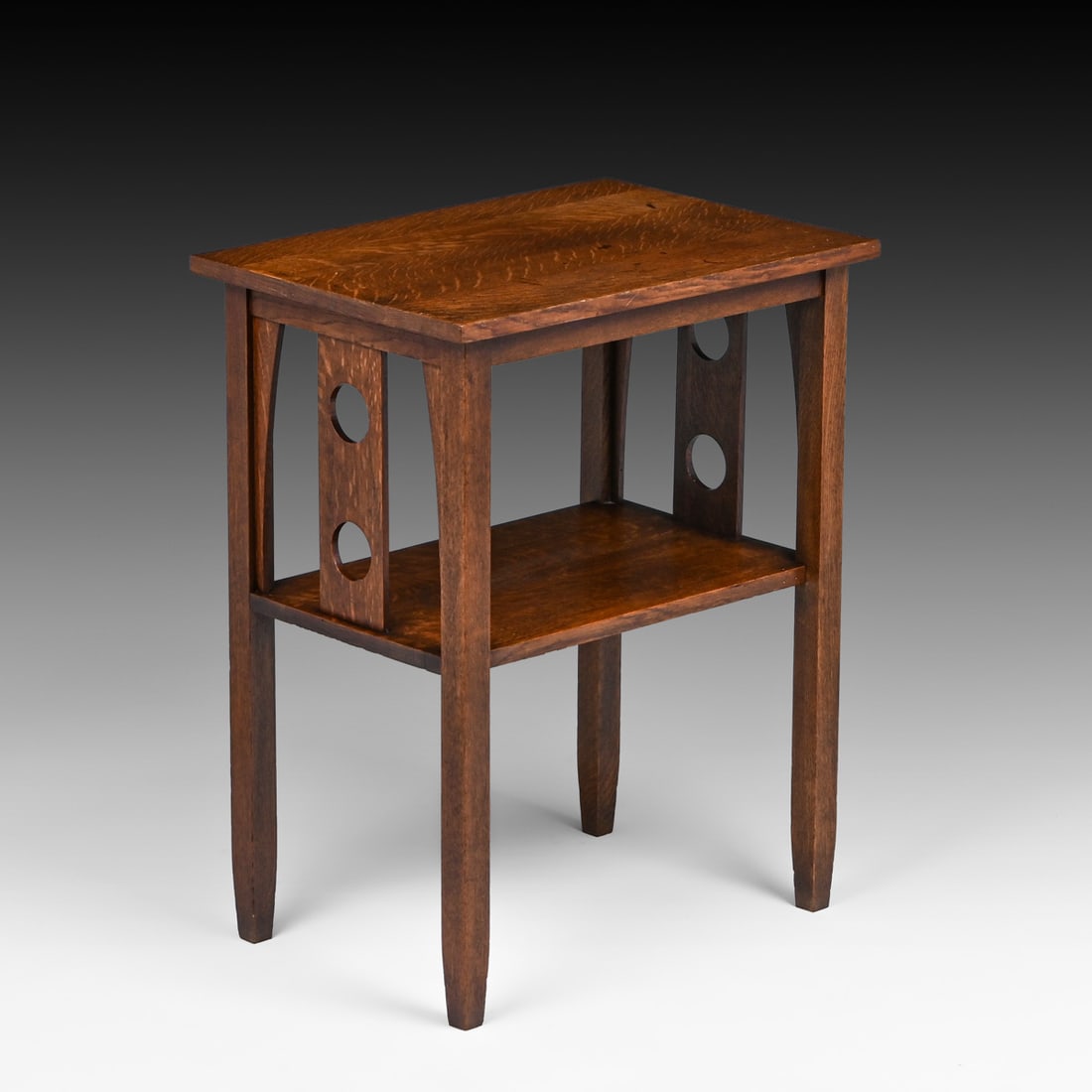 Pair Grand Rapids Circle Cutout Side Tables c1910 - 4