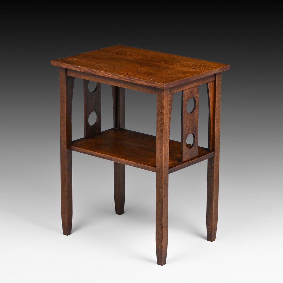 Pair Grand Rapids Circle Cutout Side Tables c1910 - 5