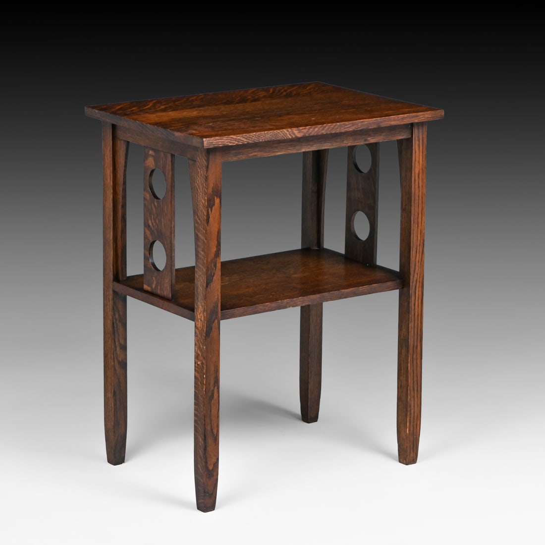 Pair Grand Rapids Circle Cutout Side Tables c1910 - 7