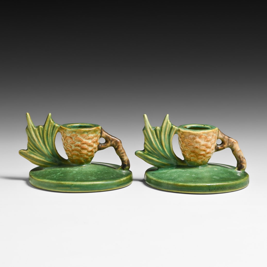 Roseville Pottery "Pine Cone" Candlesticks 1935 (1 of 4)