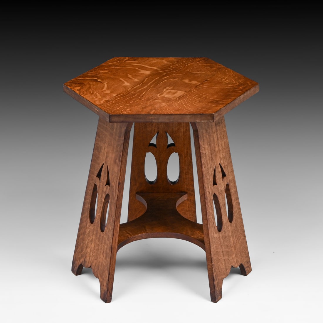 Early Stickley Brothers Hexagonal Cutout Taboret c1905 - 2