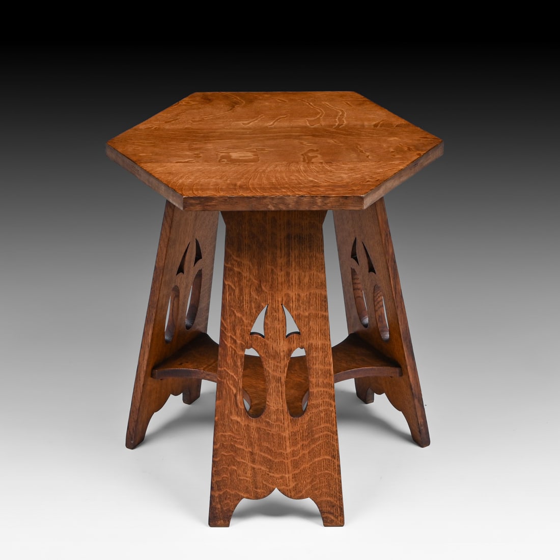 Early Stickley Brothers Hexagonal Cutout Taboret c1905 - 3
