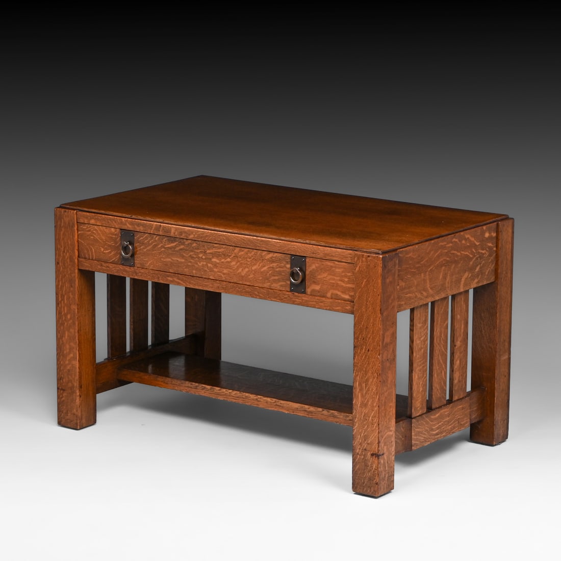 Grand Rapids Oak Slatted One-Drawer Library Table c1910 - 2