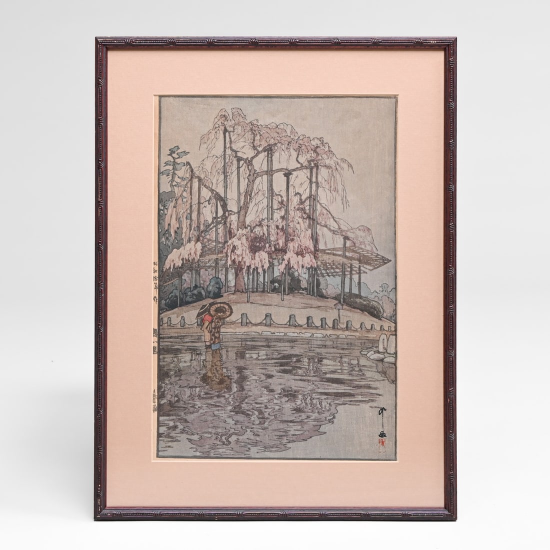 Hiroshi Yoshida (1876-1950) Color Woodblock Print "Yozakura in Rain" 1935: Hiroshi Yoshida (1876–1950) Color Woodblock Print "Yozakura in Rain" 1935. Fine lifetime edition, hand-signed by the artist in pencil ("Hiroshi Yoshida") along the bottom margin and titled in pencil