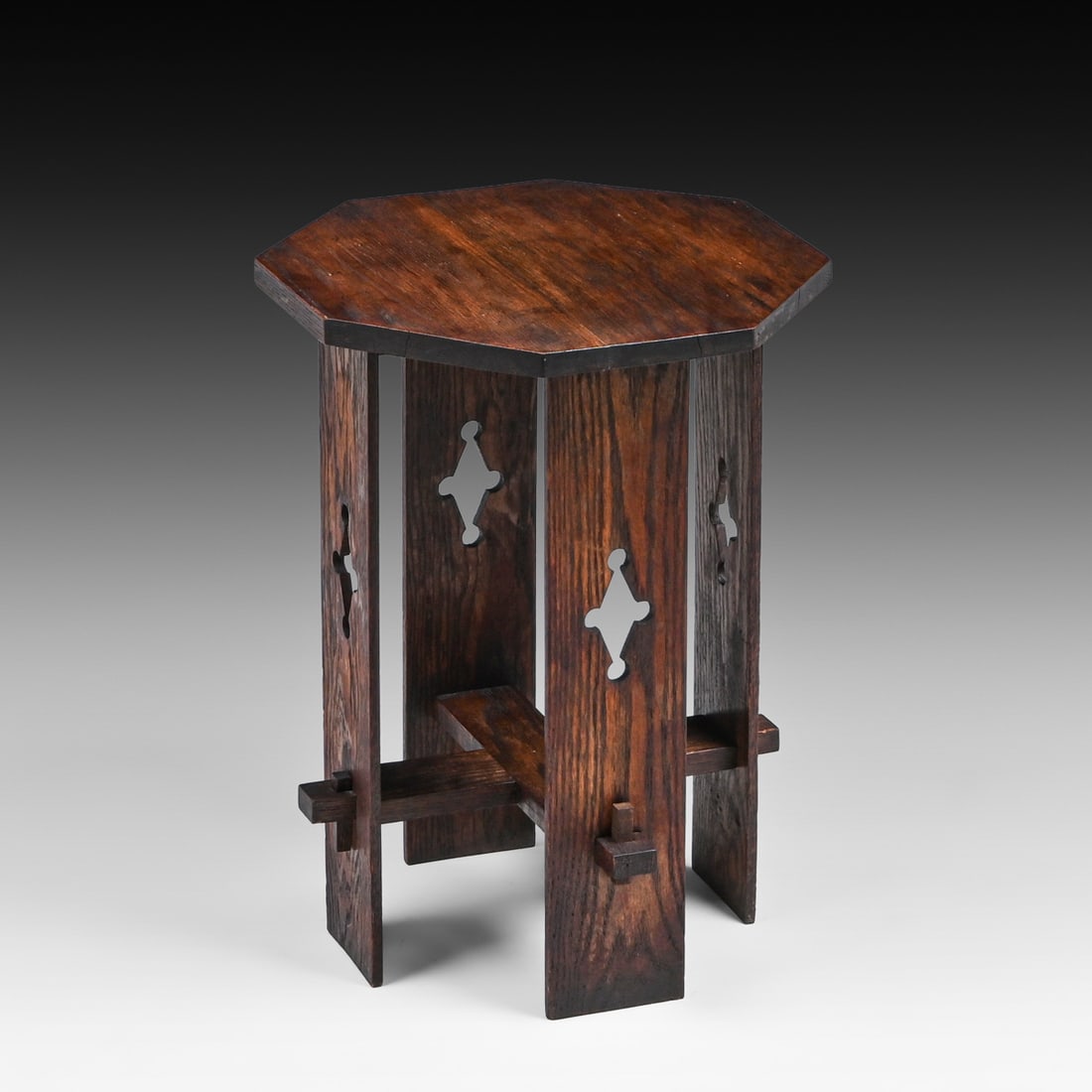 Arts & Crafts Period Oak Cutout Octagonal Taboret c1910: Arts & Crafts Period Oak Cutout Octagonal Taboret c1910. Unsigned. Original finish. 22"h x 16"d FREE NATIONWIDE SHIPPING Free Nationwide Shipping within the lower 48 states for all purchases at our